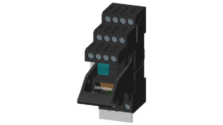 Relè di interfaccia elettromeccanico Siemens LZS:PT5B5S15, 4PDT, 115V ca, montaggio a innesto, con LED e pulsante di prova.