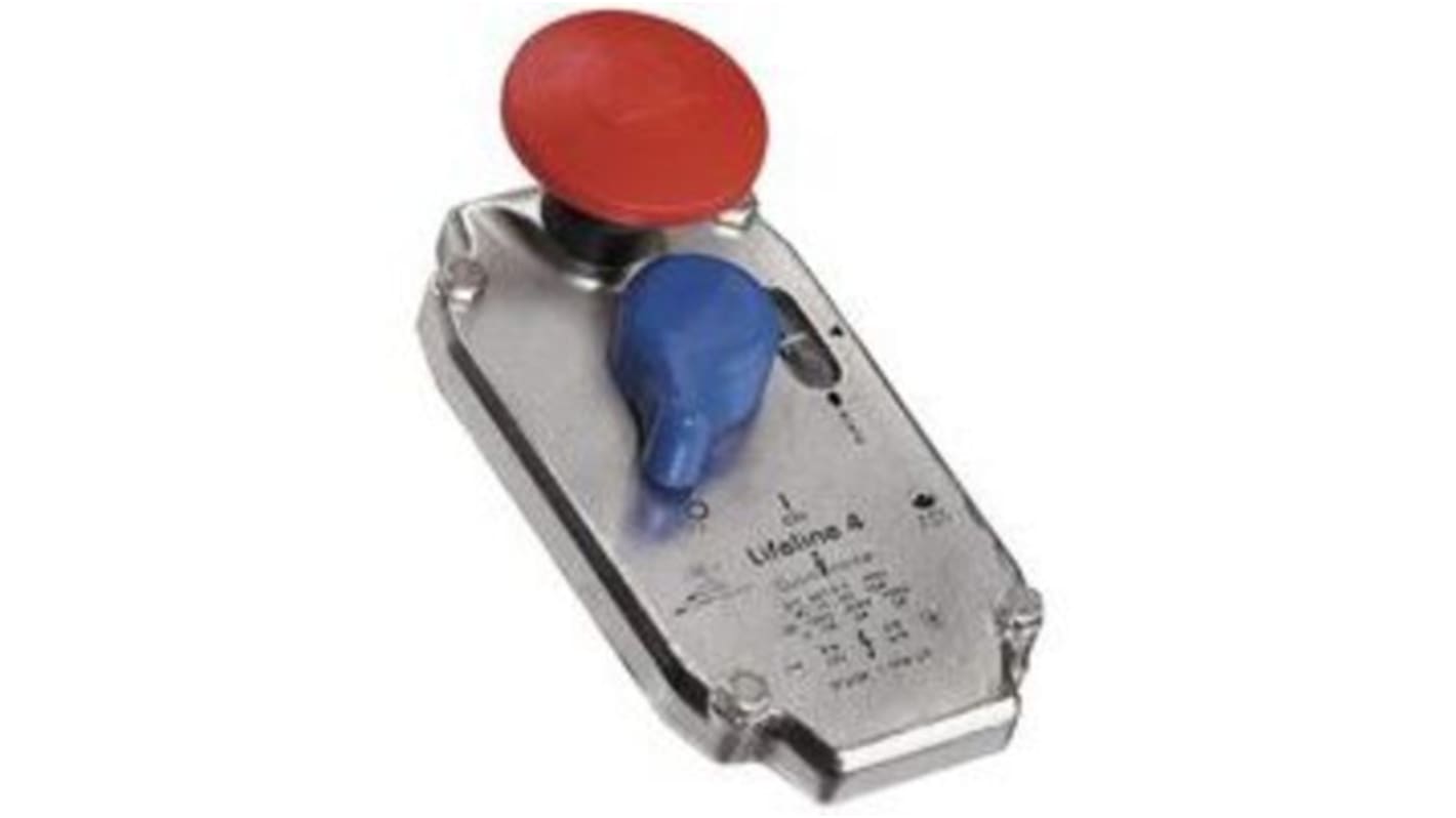 Coperchio di ricambio Rockwell Automation 440E in acciaio inox, con pulsante di reset blu e arresto di emergenza.