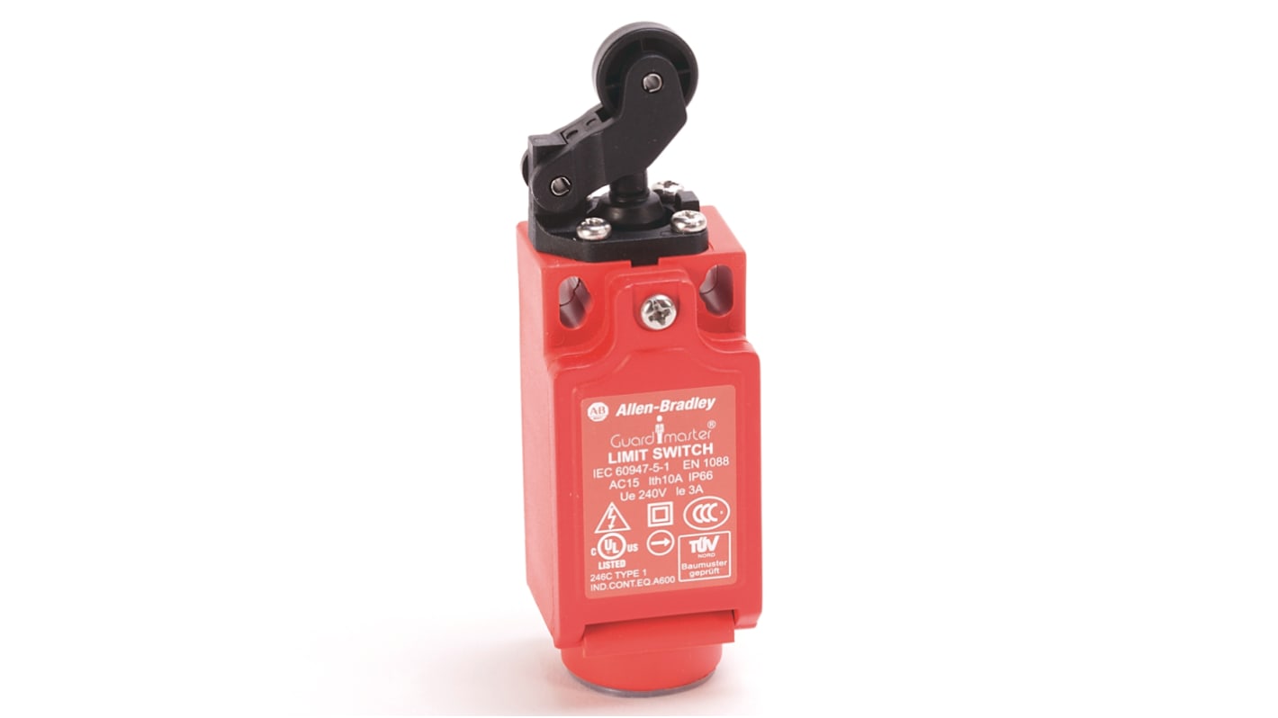 Interruttore di fine corsa di sicurezza Rockwell Automation 440P-CHLS11B, leva rossa, 1NC/1NA, IP66, 6A, 600V.