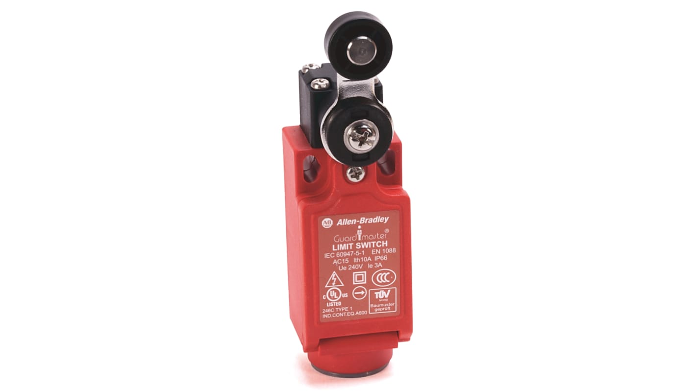 Interruttore di fine corsa di sicurezza Rockwell Automation 440P-CSLB12B, leva a rotella corta, protezione IP66, corrente 6A.