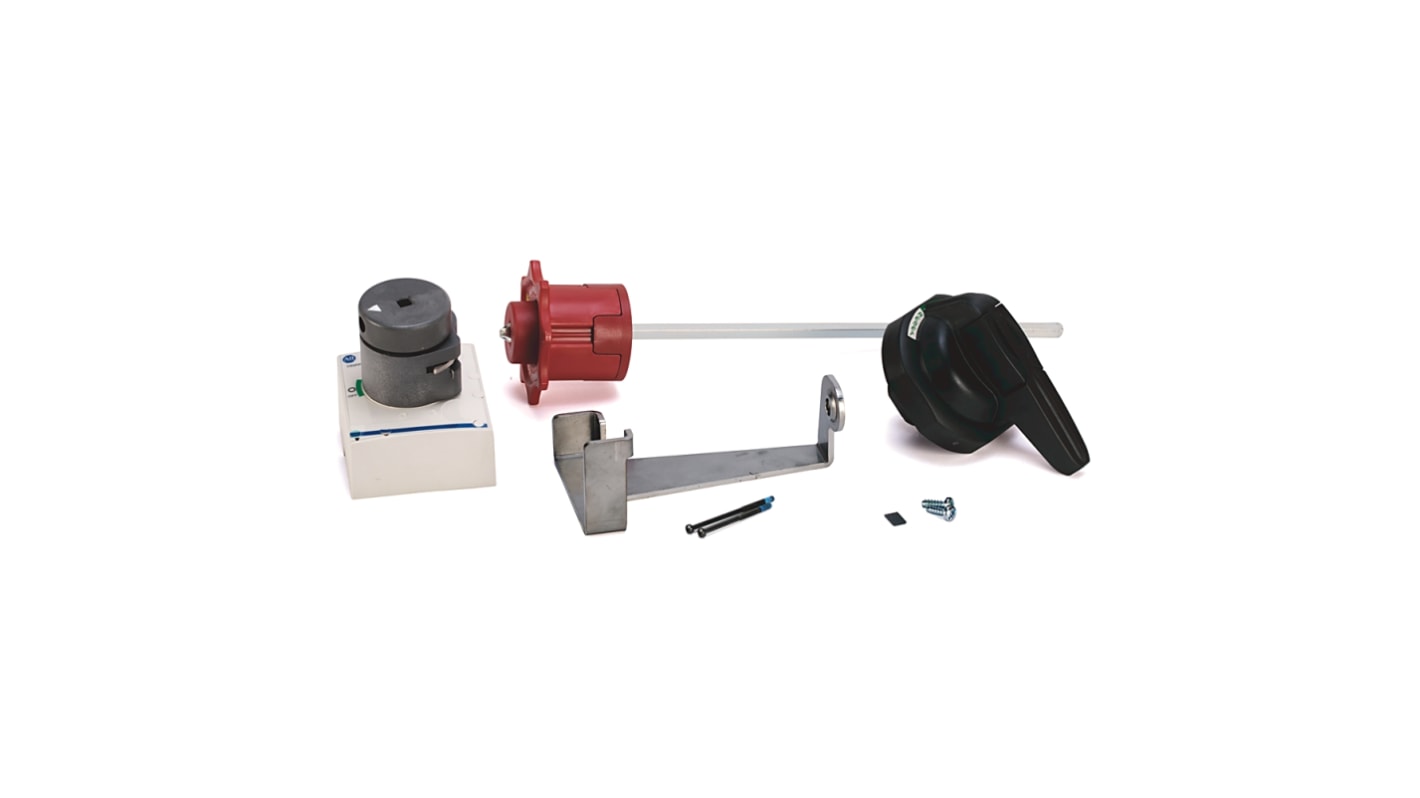 Cornice coperchio MCCB Rockwell Automation 140G-G-NVM21R, impugnatura esterna rossa e gialla, lunghezza albero 533 mm. Accessori inclusi.