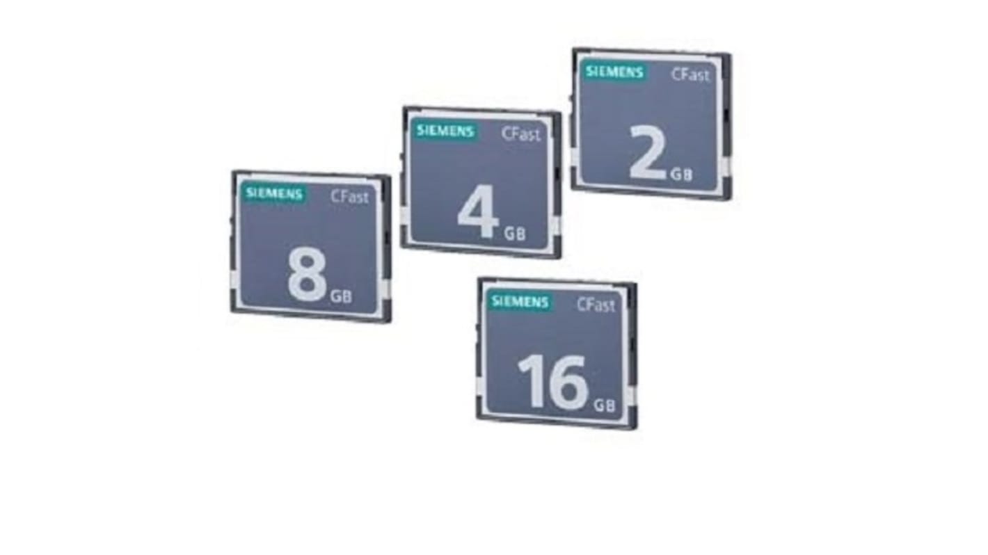 Scheda di memoria Siemens 6ES76482BF100XG0, CFast 4 GByte, compatibile con IPC e HMI SIMATIC, dimensioni 42,8 x 36,4 x 3,6 mm.