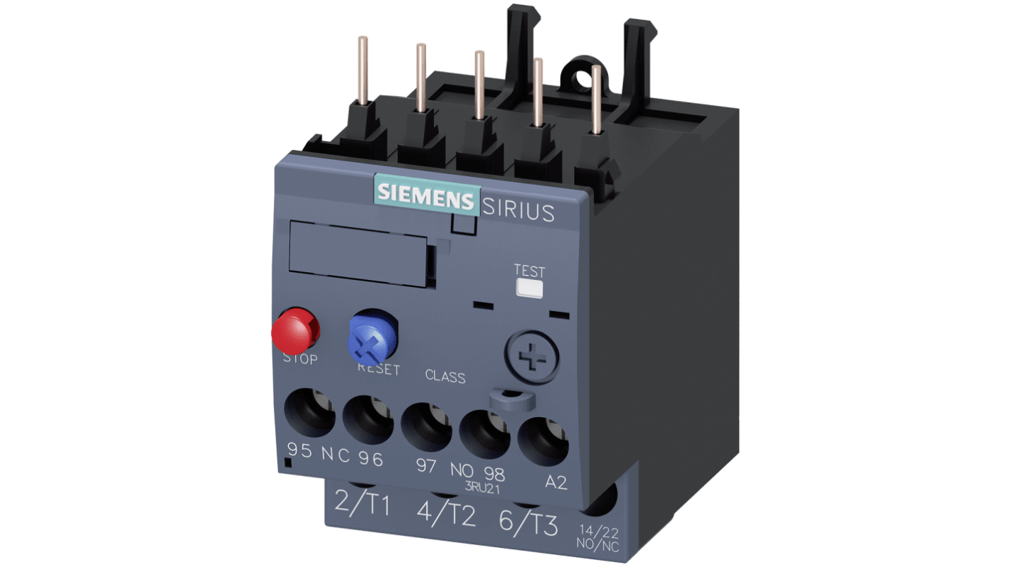 Relè di sovraccarico Siemens 3RU2116-0AB0, corrente 0,16 A, protezione termica, dimensione S00, grado IP20.