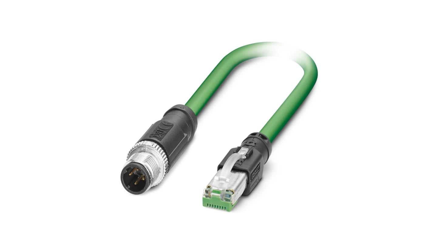 Cavo Ethernet Cat5 LAN schermato Phoenix Contact 1407499, guaina verde, IP67, 1m. Ideale per reti PROFINET ed EtherCAT.