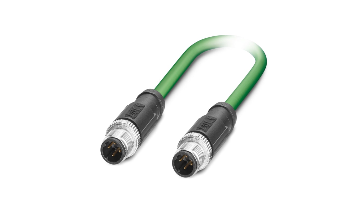 Cavo Ethernet Cat5 schermato Phoenix Contact 1407524 verde 1m IP67 100 Mbps - Connettori M12, resistente agli oli e ai raggi UV.