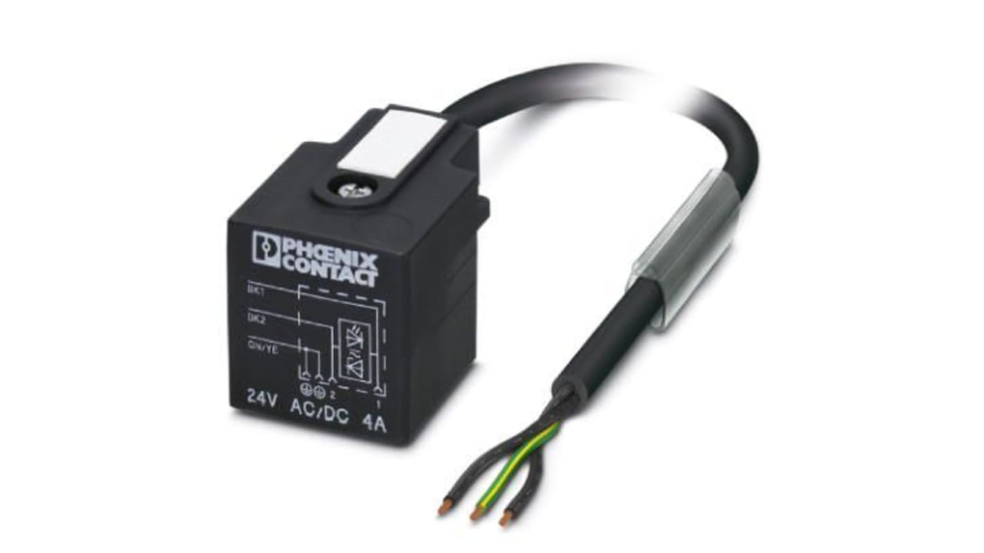 Cavo sensore/attuatore Phoenix Contact 3 cond. DIN 43650 forma A, L. 10m. Connettore valvola A, diagnostica rapida e LED.