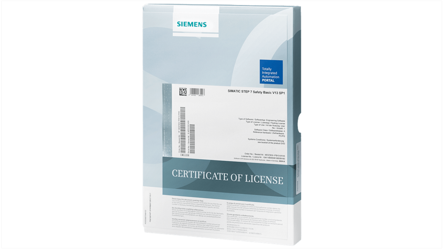 Software Siemens 6ES78331FC020YA5 SIMATIC S7 per sicurezza distribuita, licenza flottante, compatibile con Windows.