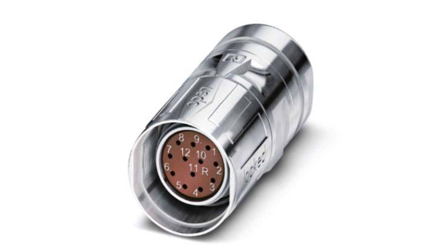 Connettore circolare femmina M23 17 poli Phoenix Contact 1619470 per automazione industriale. Protezione EMC, montaggio anteriore, crimpatura resistente.