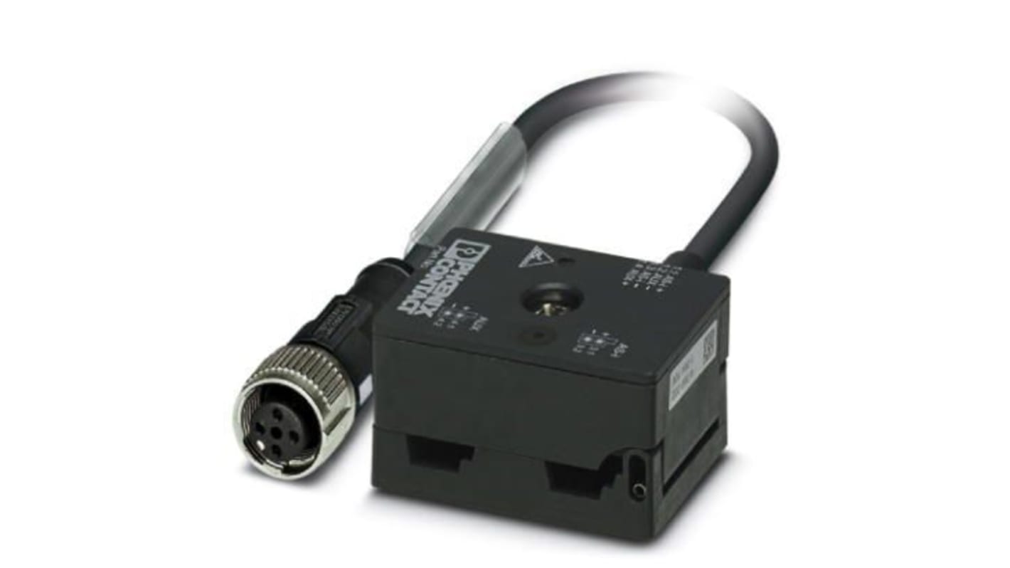 Phoenix Contact 1407575, unità di distribuzione M12 con connettore femmina diritto, 4 vie, tensione 32V cc, cavo rotondo in PUR da 1,0 m.