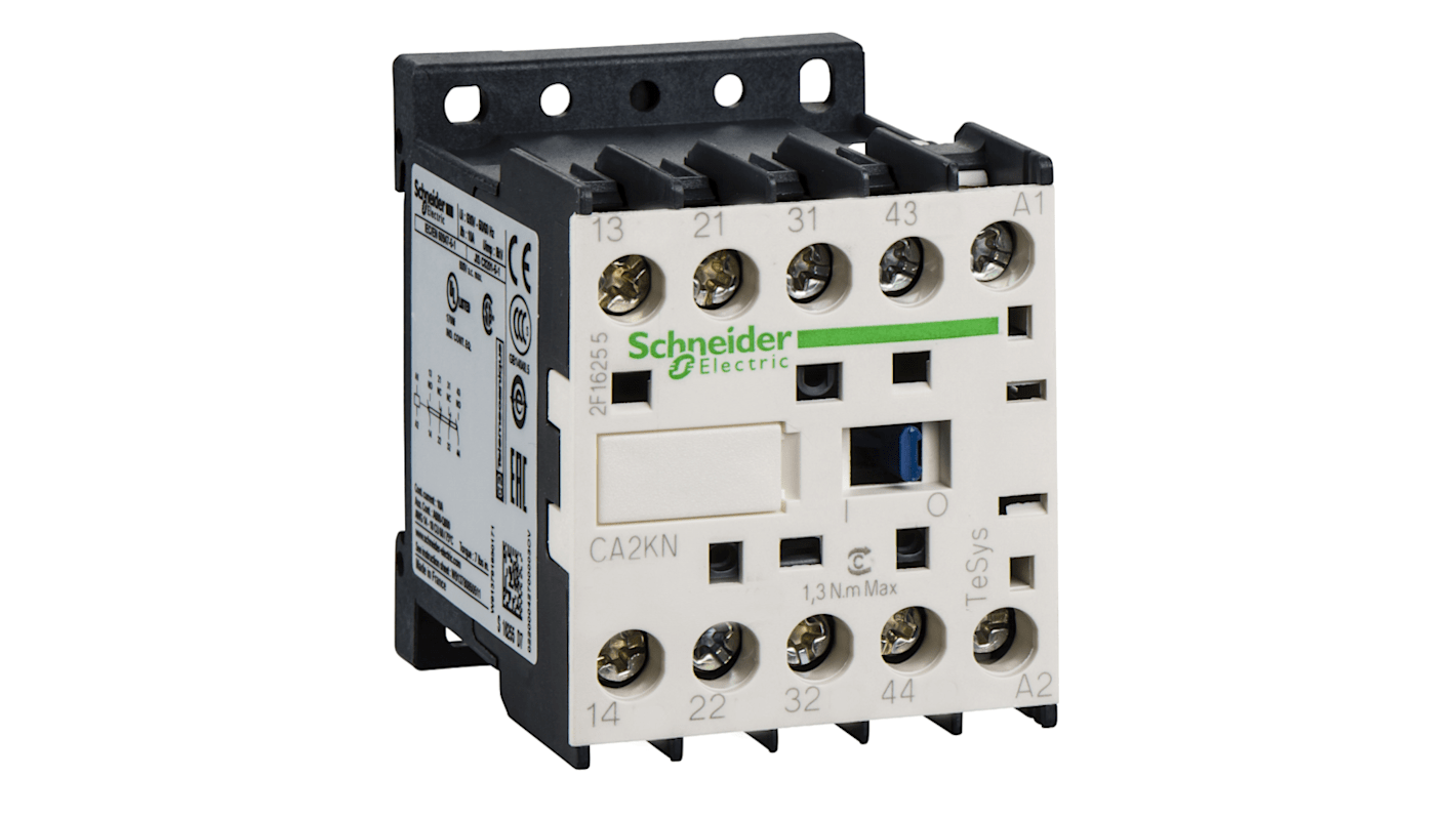 Relè di controllo Schneider Electric CA2KN22B72, 1 NA + 1 NC, 10 A, 24 V, montaggio su guida DIN, dimensioni compatte.