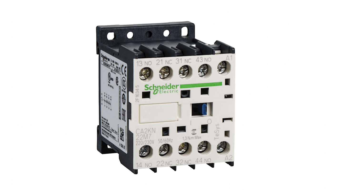 Relè di controllo Schneider Electric CA2KN40T7, 1 NA + 1 NC, 10 A, montaggio su guida DIN, temperatura operativa -25/+50 °C.