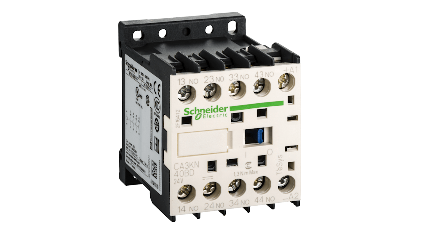Relè di controllo Schneider Electric CA3KN22FD3, 2 NA + 2 NC, montaggio su guida DIN, 10 A, bobina fino a 24 V c.a.