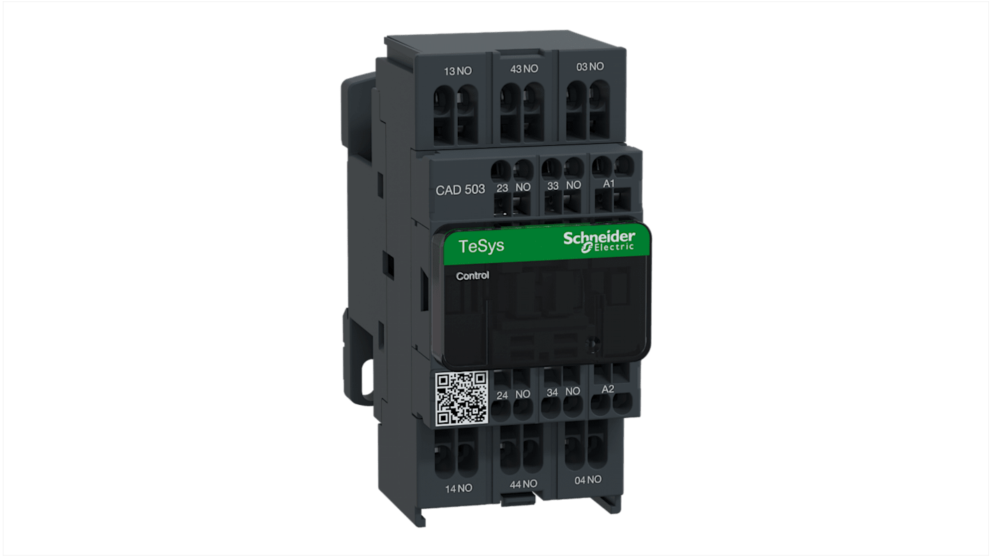 Relè di controllo Schneider Electric CAD503FE7, 1 NA + 1 NC, 10 A, montaggio su guida, funzionamento -40/+60 °C.