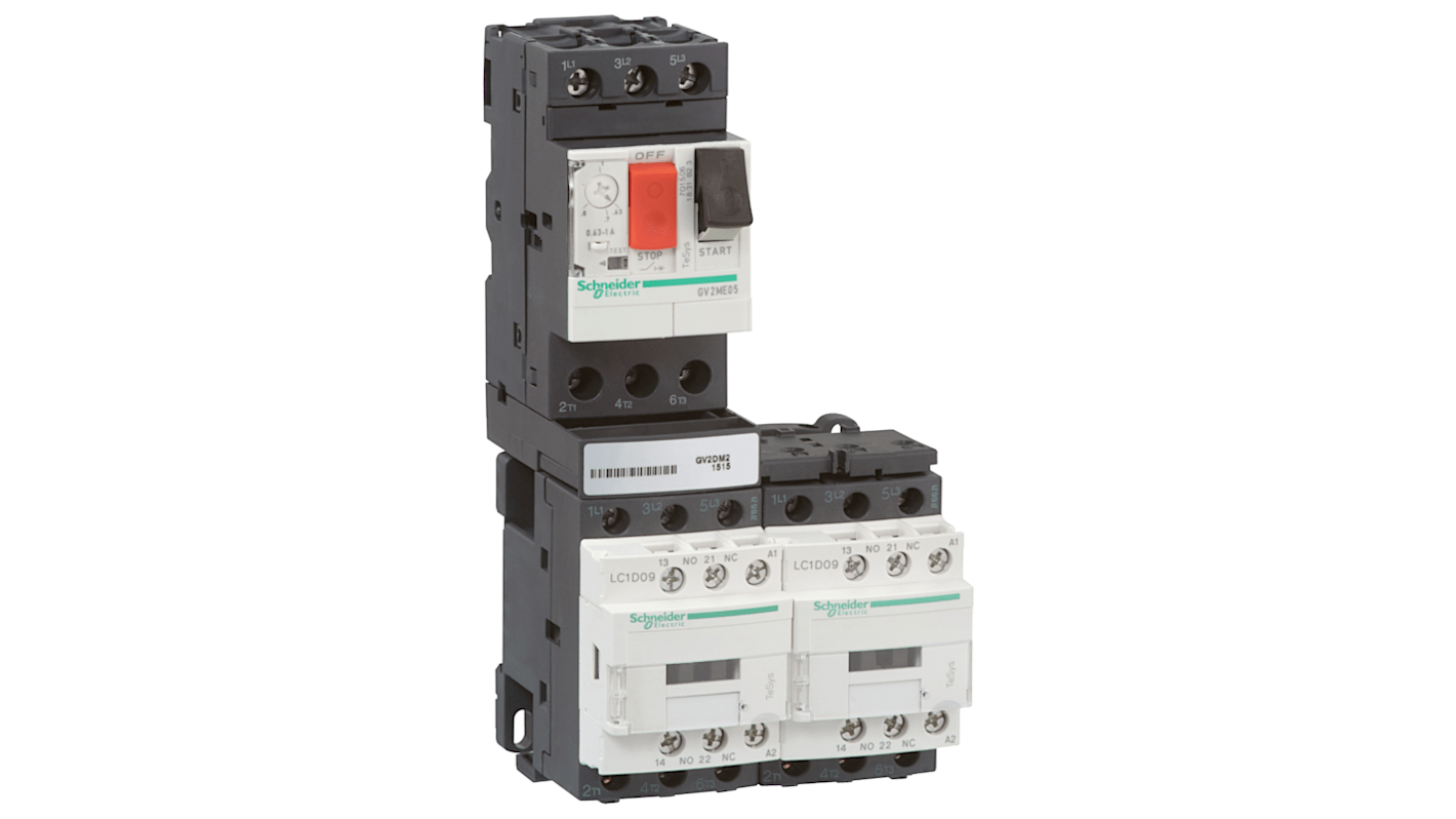 Starter motore Schneider Electric GV2DM204B7, 24 V, 40 A, 3 poli, per inversione combinata DOL, serie TeSys Deca.