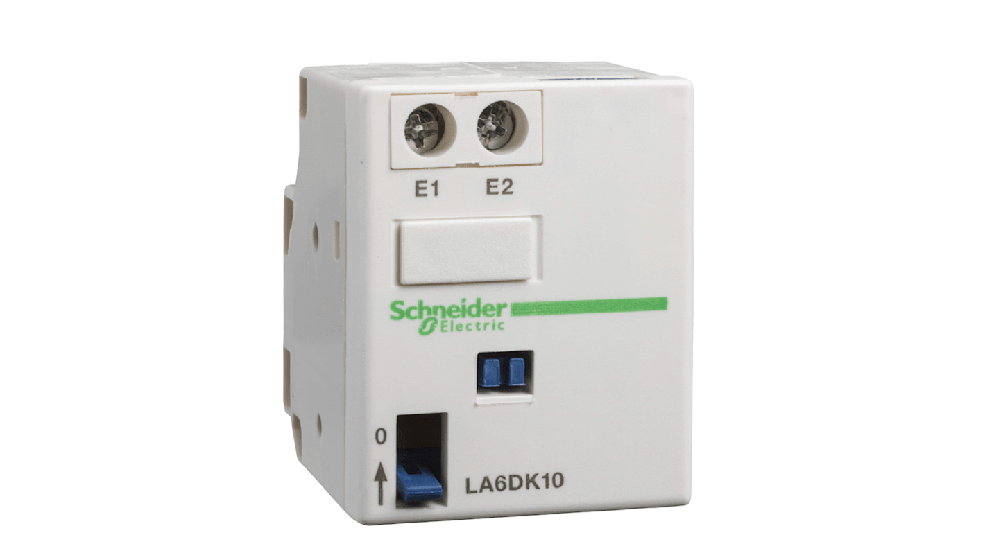 Blocco di chiusura contattore Schneider Electric LA6DK10J, montaggio frontale, compatibile con TeSys Deca, operante da -13 a 131 °F.