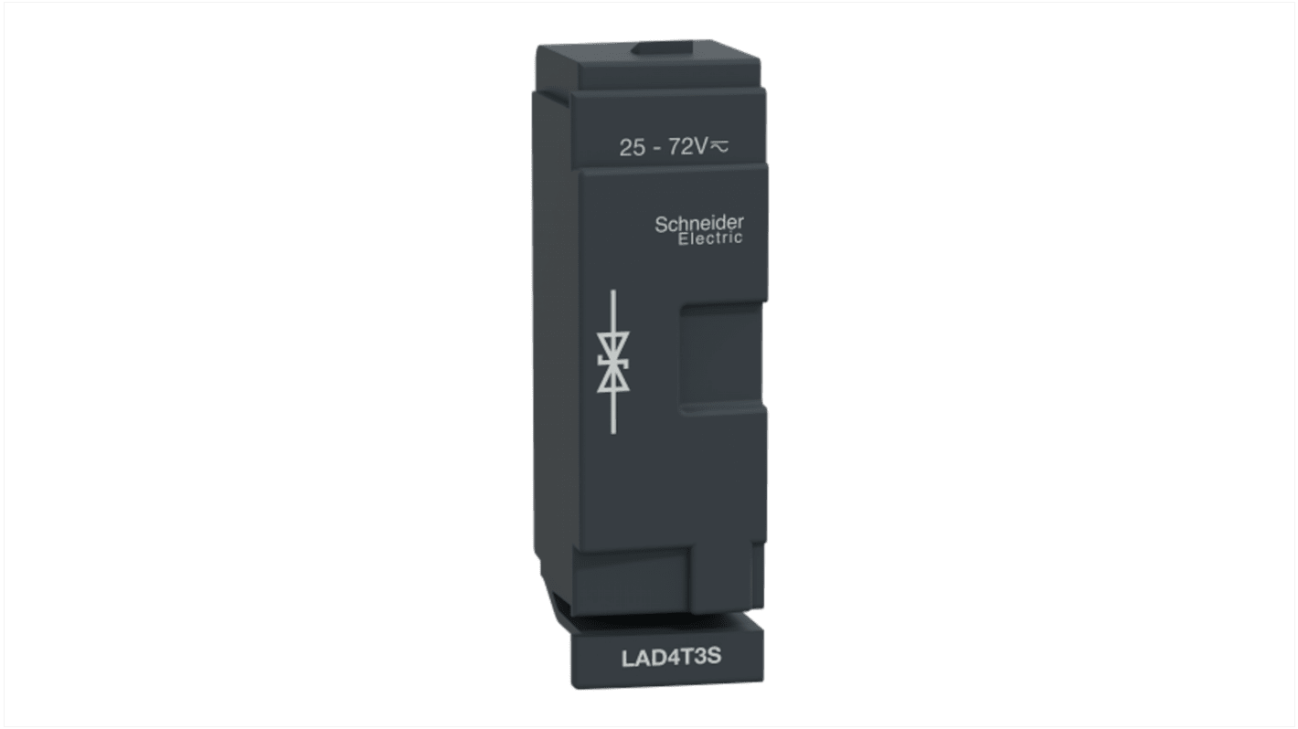 Modulo soppressore Schneider Electric LAD4T3S per contattori, limita tensione transitoria a 2 Uc max, montaggio a clip.