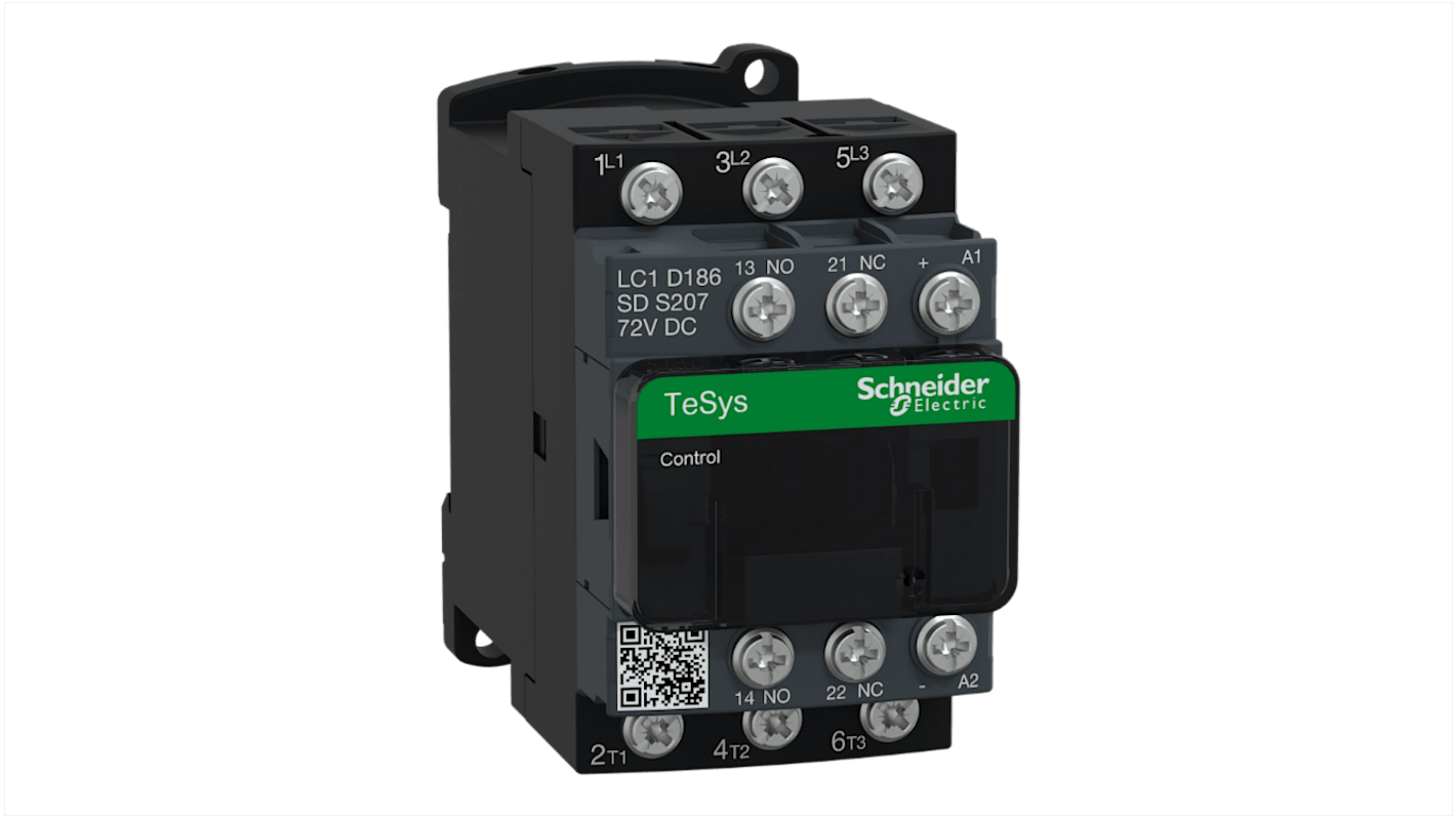 Contattore Schneider Electric LC1D186SDS232, 3 poli, 1 NA + 1 NC, 18 A, montaggio su guida DIN, bobina 72 V c.c.