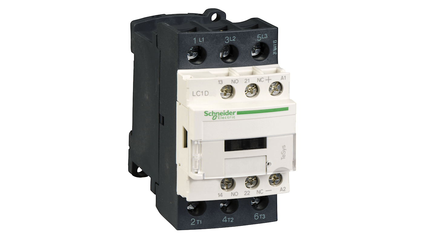 Contattore Schneider Electric LC1D326KD, 3 poli, 32 A, 100 V, montaggio su guida DIN, resistenza al fuoco, 1 NA + 1 NC.