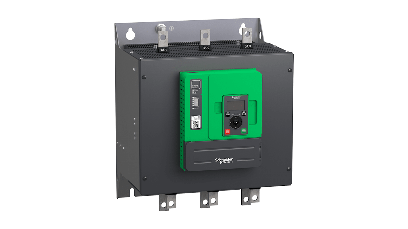 Avviatore soft-start Schneider Electric ATS480C21Y, tensione 208-690 V, corrente 210 A, progettato per applicazioni industriali.