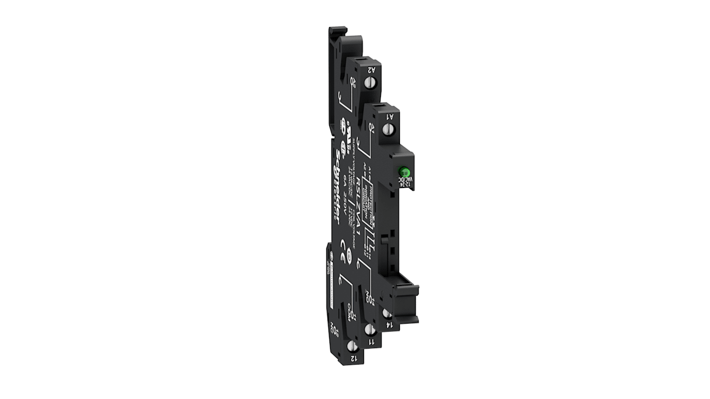 Zoccolo relè Harmony Schneider Electric RSLZVA2, 6 mm, tensione 48-60V, design modulare per guida DIN.