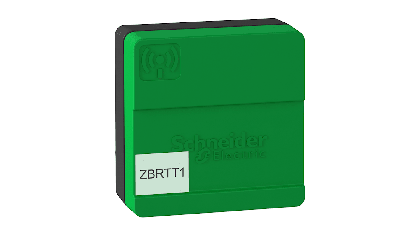 Modulo I/O ZigBee Schneider Electric ZBRTT1, trasmettitore wireless 2400 MHz, montaggio magnetico, altezza 21 mm.
