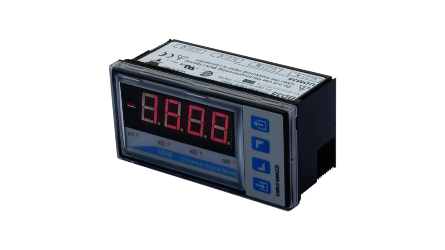 Carlo Gavazzi BD35, misuratore digitale da pannello 3 1/2 DGT, per misurazioni di corrente e tensione, dimensioni 45 x 92 mm.
