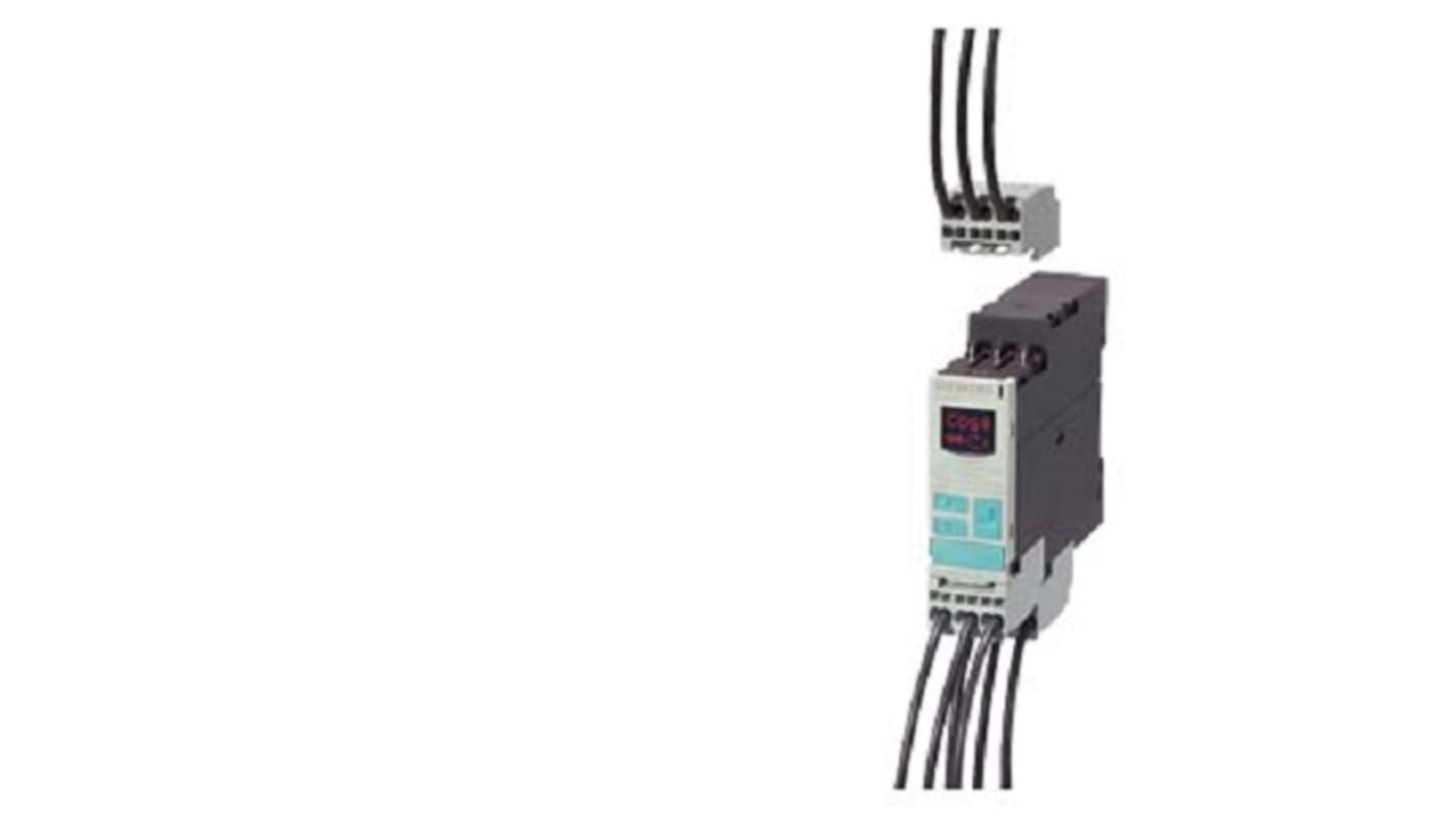 Relè di monitoraggio corrente Siemens 3UG46412CS20, DPDT, tensione 90-690 V, montaggio versatile, dimensioni 103x22,5x91 mm.