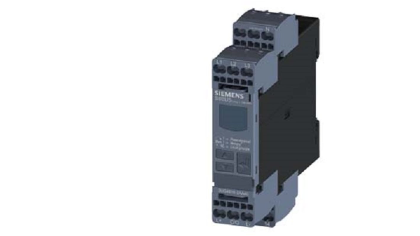 Relè di monitoraggio fase Siemens 3UG48162AA40, SPDT, tensione 160-690 V, grado di protezione IP20, montaggio versatile.