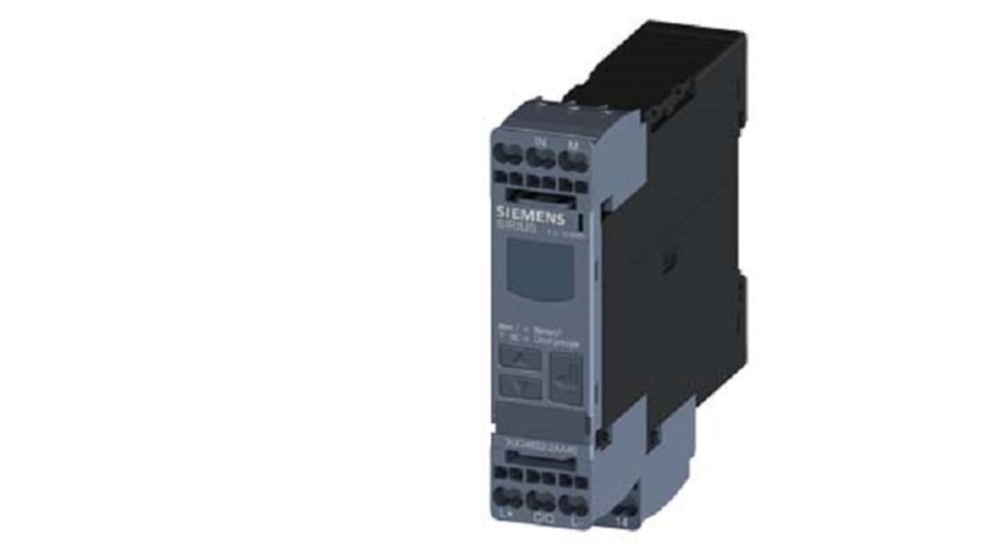 Relè di monitoraggio tensione Siemens 3UG48322AA40, 10-600 V, contatto SPDT, montaggio versatile, dimensioni 94x22,5x91 mm.