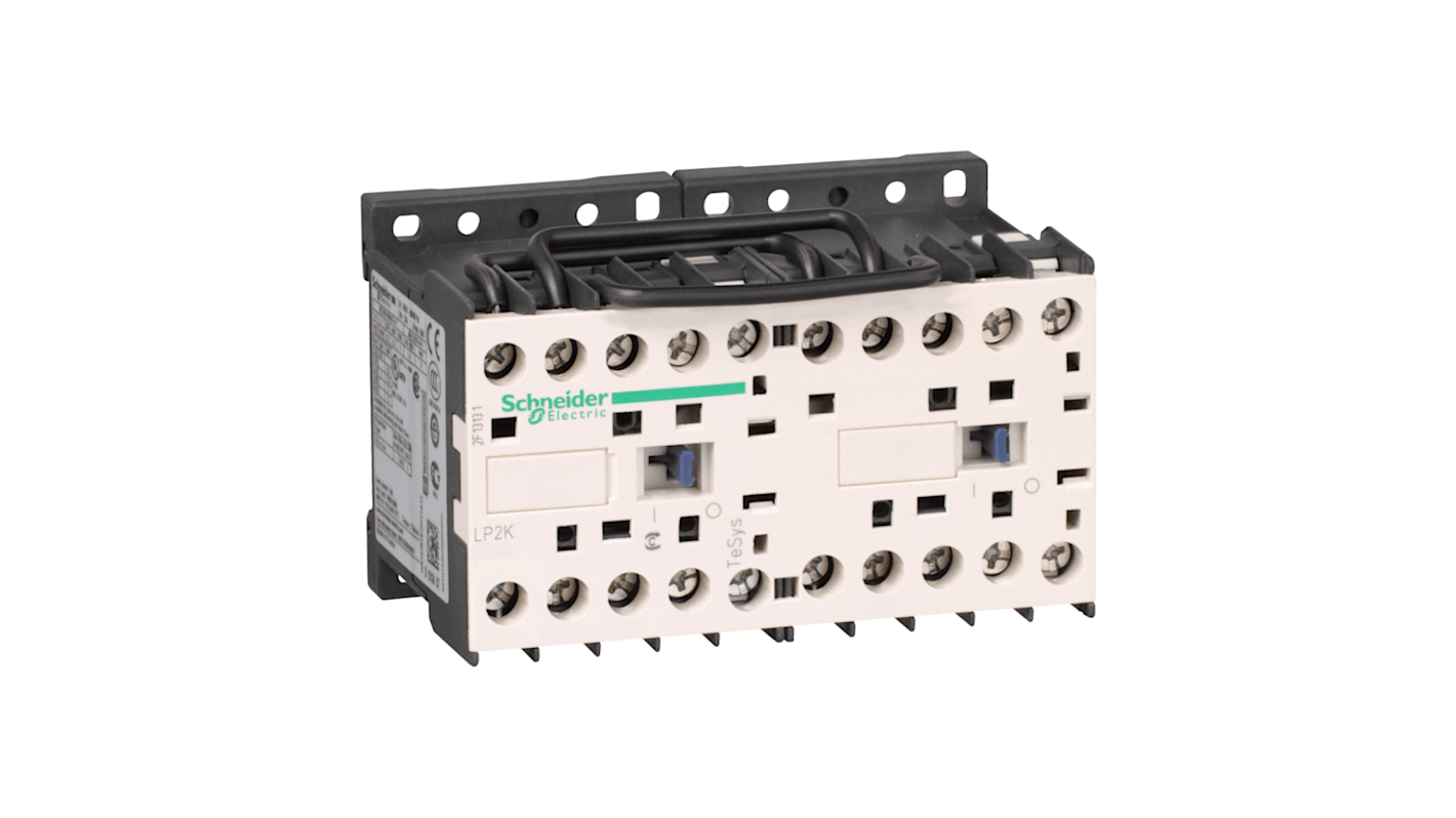 Teleinvertore Reversibile Schneider Electric LP2K0601ED, 3 poli, 6 A, bobina 48 V, montaggio su guida DIN, compatto e con morsetti a molla.