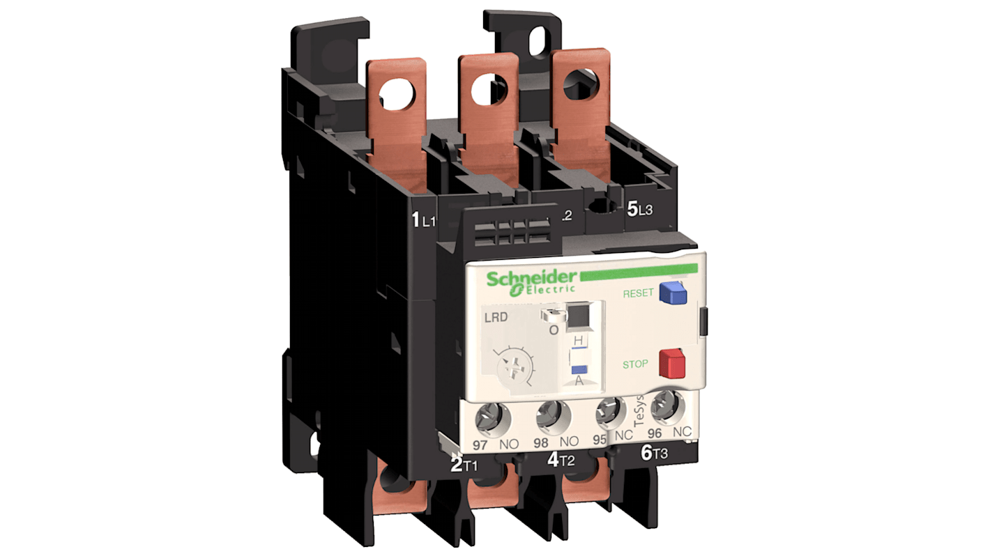 Relè di sovraccarico termico Schneider Electric LRD3506, 1 NA + 1 NC, protezione motori 37-50 A, con quadrante di regolazione e selettore di reset.