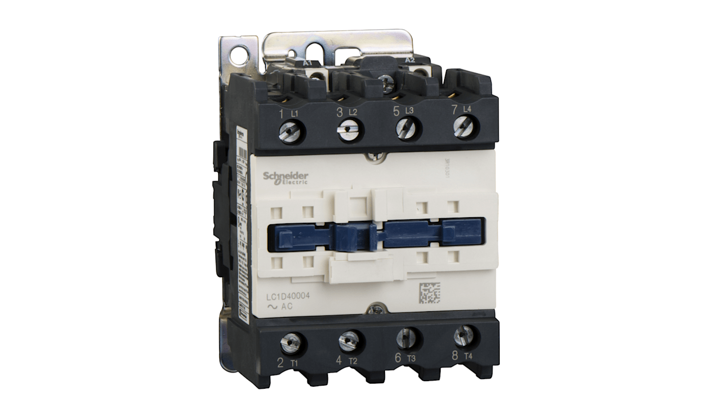 Contattore Schneider Electric LC1D40004M7S335, 3 poli, 60 A, montaggio su guida DIN, bobina a basso consumo, 1 NO + 1 NC.