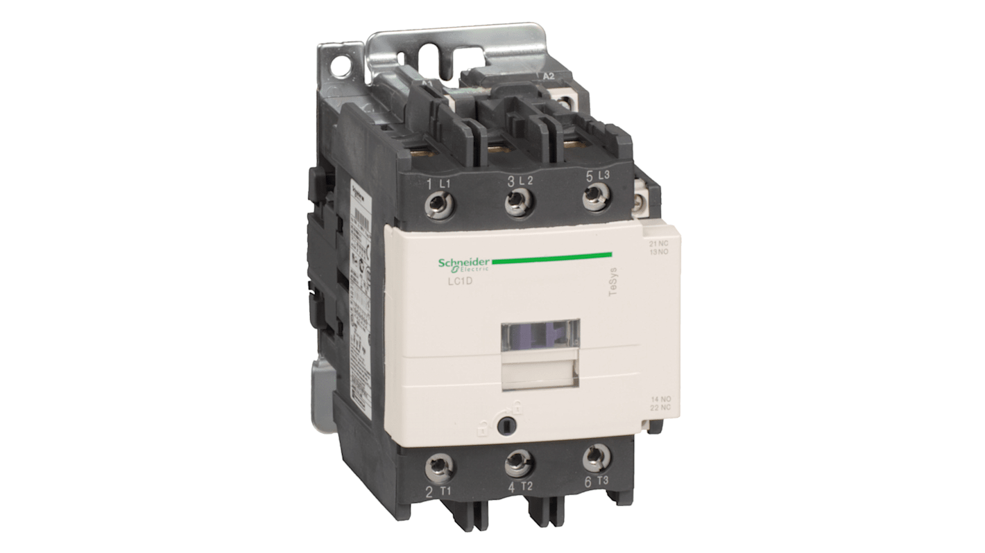 Contattore Schneider Electric LC1D95M5, 3 poli, 95 A, montaggio su guida DIN, bobina a basso consumo, resistenza al fuoco.
