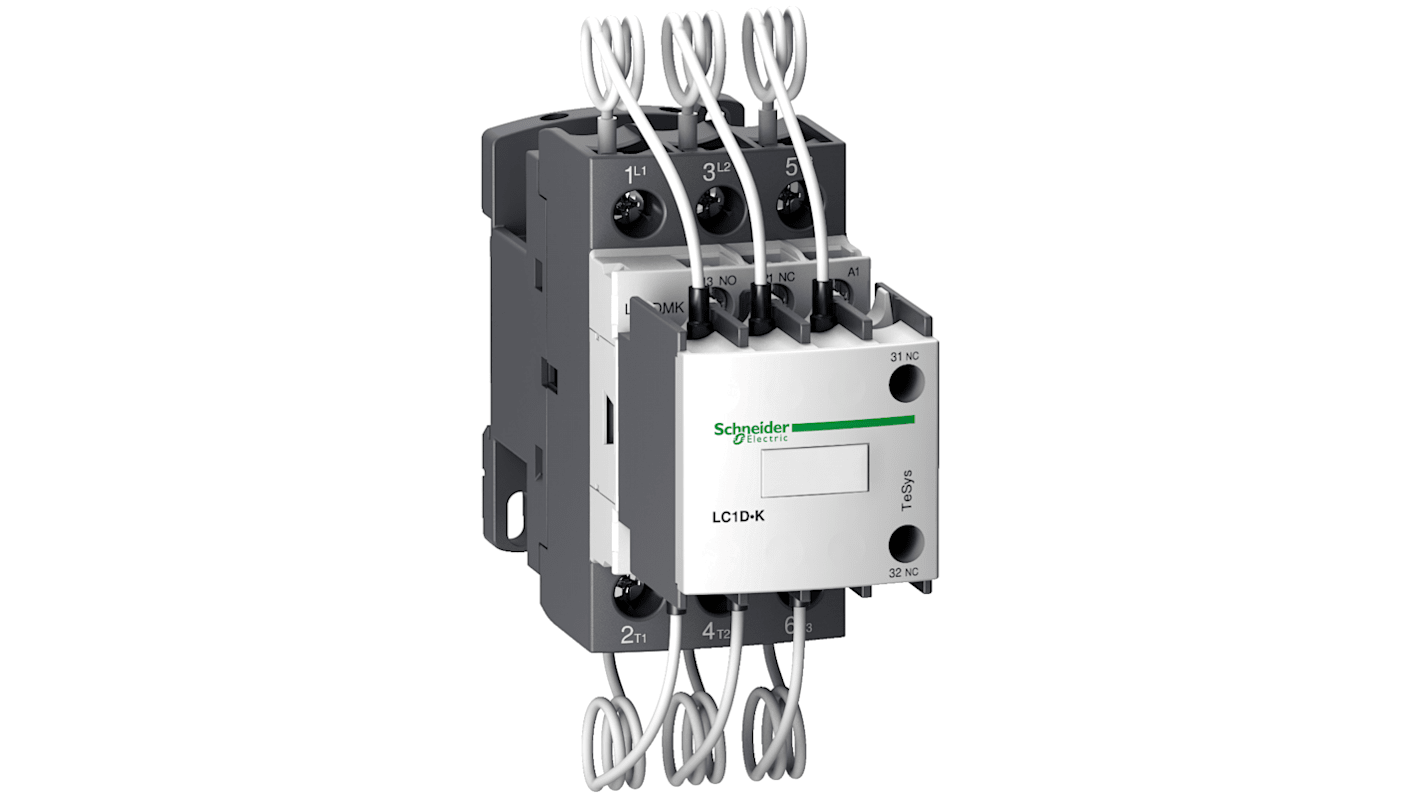 Contattore Schneider Electric LC1DMKV7, 3 poli, 1 NA + 1 NC, montaggio a pannello o su guida DIN, fino a 3600 cicli/ora.