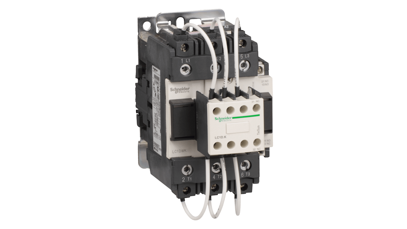 Contattore Schneider Electric LC1DWK12M5, 3 poli, 12 A, 220 V, montaggio su guida DIN, bobina a basso consumo.