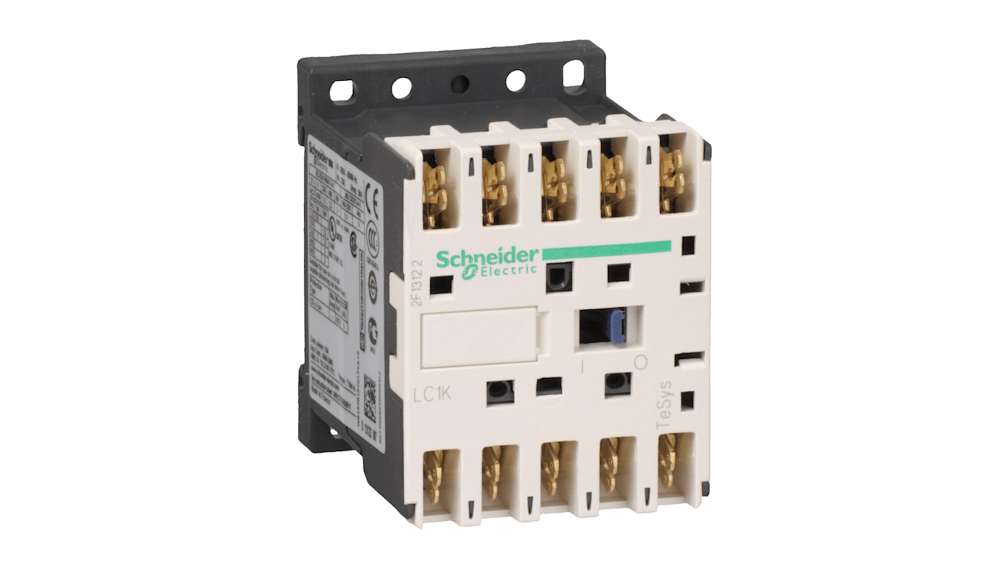 Contattore Schneider Electric LC1K06017P7, 3 poli, 6 A, montaggio su guida DIN, bobina a basso consumo, 1 NA + 1 NC.