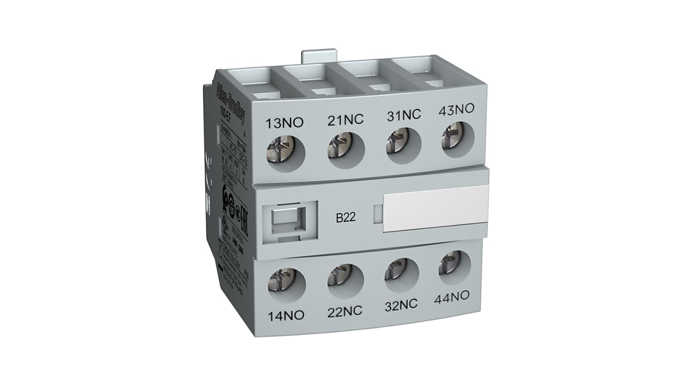 Blocco contatti ausiliari Rockwell Automation 100-EFA22, 4 poli, 2NC/2NO, montaggio anteriore, compatibile con contattori serie 100-E.