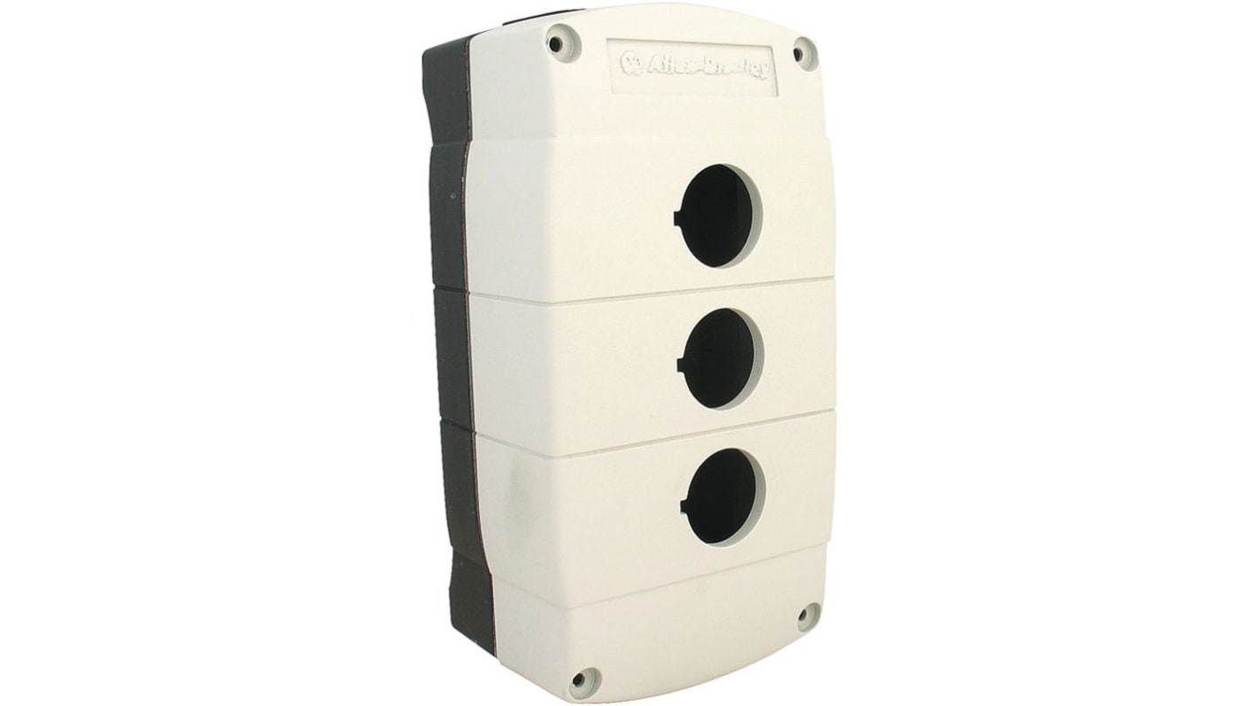 Contenitore Rockwell Automation 800F-1MM3, 1 foro Ø 22mm, metallo standard, pulsante non illuminato, grigio.