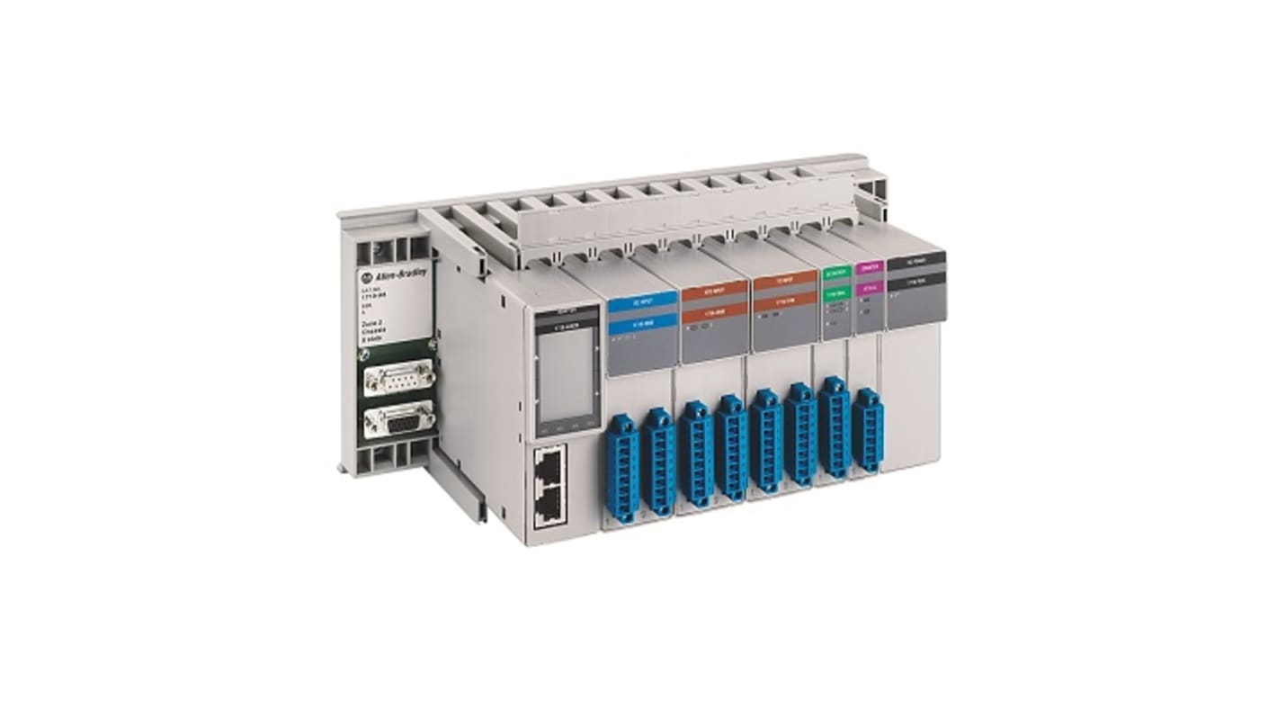 Backplane Rockwell Automation 1719-A8 per guida DIN, 1 ingresso, 18-32 V c.c., dimensioni 275 x 127 x 80 mm, grado di protezione IP20.