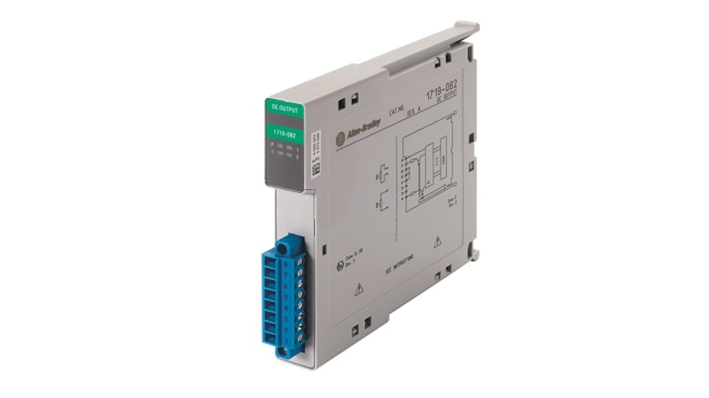 Modulo I/O digitale Rockwell Automation 1719-OB2, uscita a 2 punti, montaggio su backplane, dimensioni 16 x 100 x 103 mm.