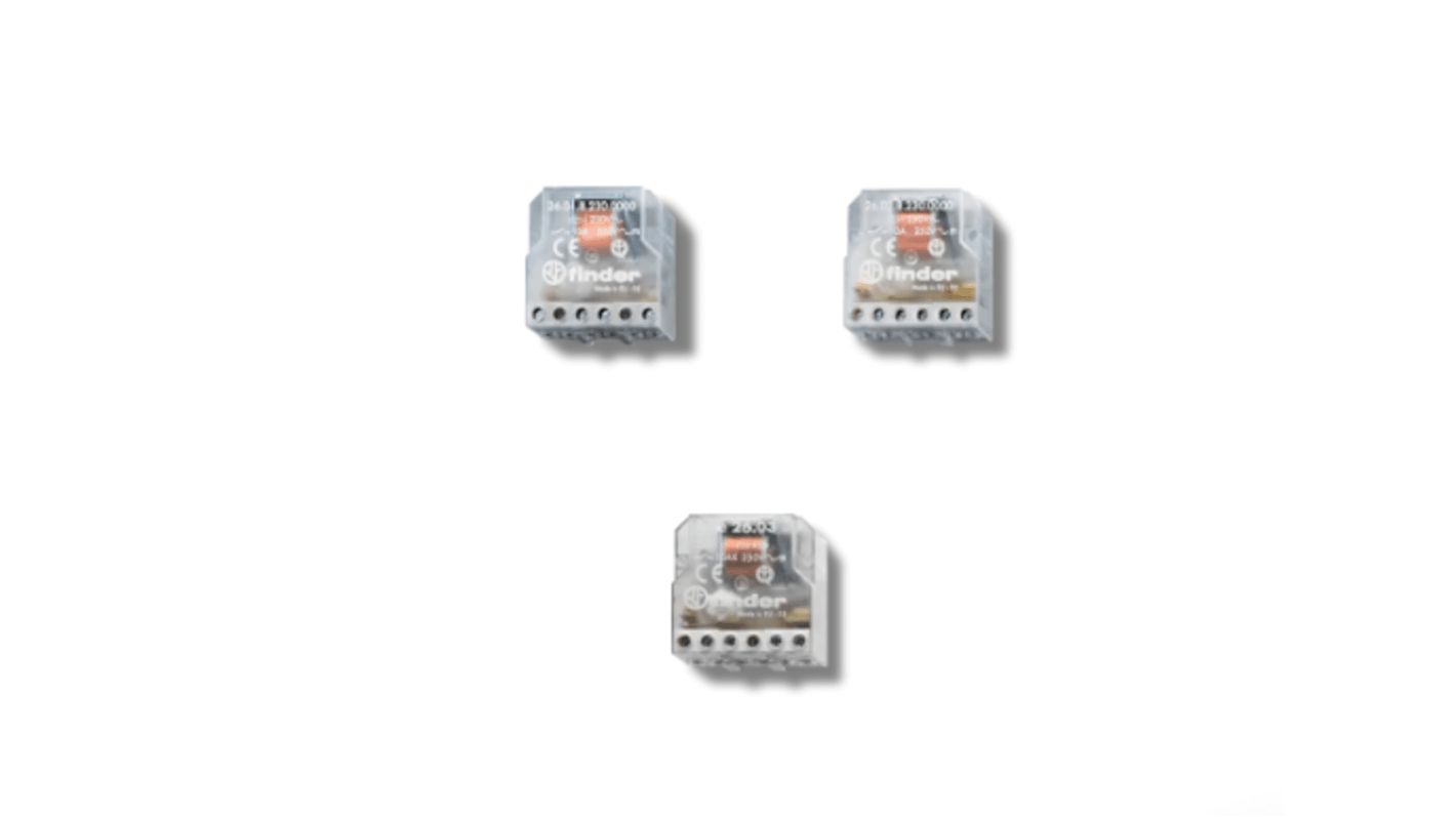 Finder 260880120000, relè DPST per montaggio a pannello, bobina 12V, corrente di commutazione 10A, contatti separati.