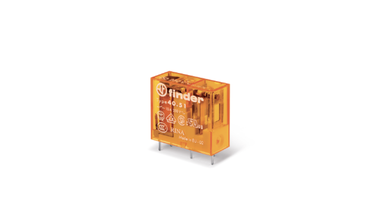 Finder 405180240000, relè di potenza SPDT 24V ca, montaggio su PCB, corrente 12A, terminali a vite, conforme a EN 60335-1.