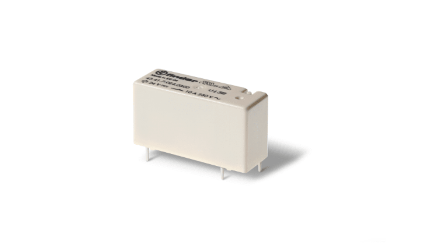Relè Finder 434170245001 SPDT per montaggio su circuito stampato, bobina 24V cc, corrente di commutazione 10A.