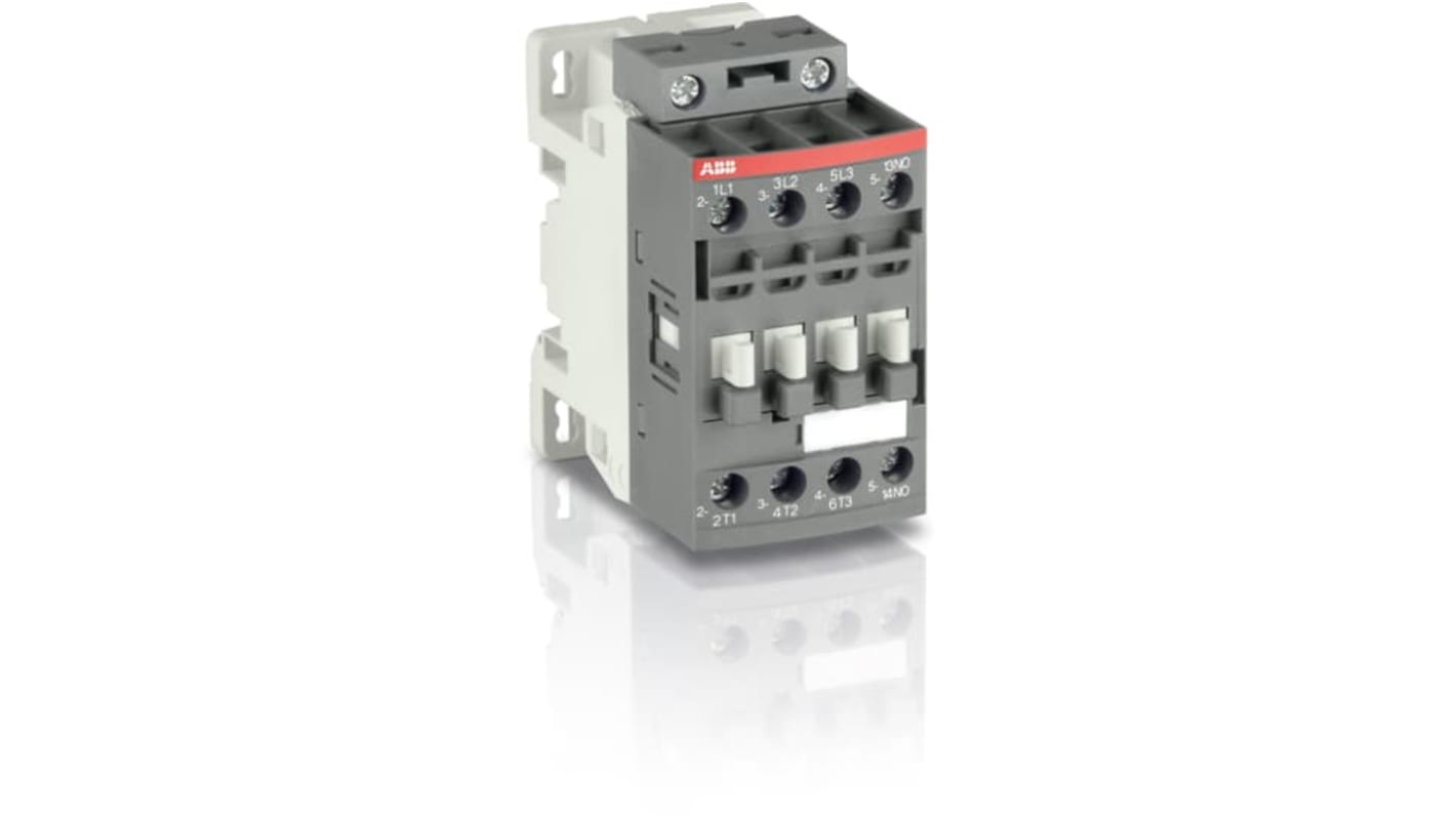 Contattore di installazione ABB 1SBL176061R2201, 3 poli, corrente nominale 4 A, tensione bobina 48-130 V, con contatto ausiliario integrato.