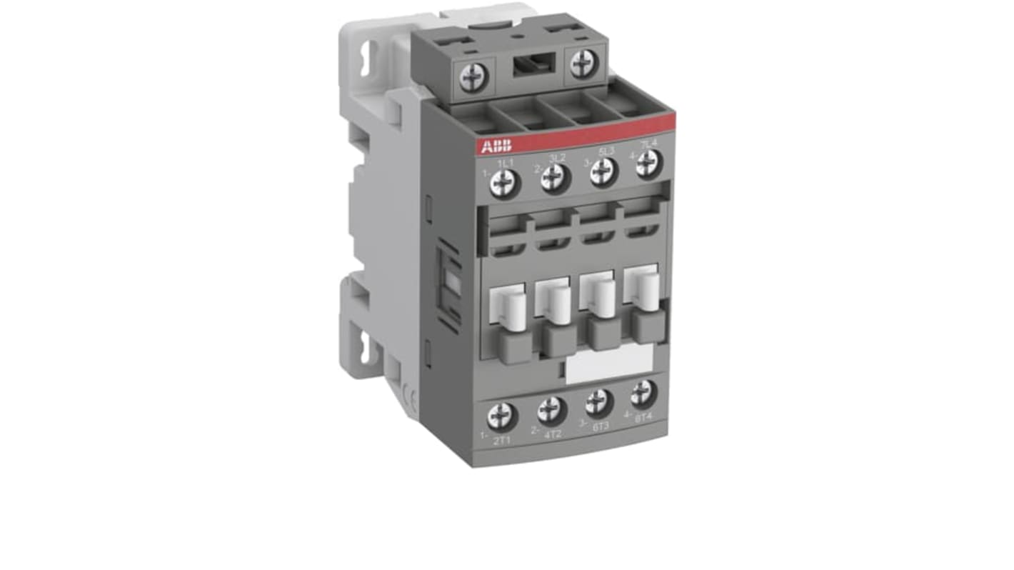 Contattore ABB 1SBL236261R2200 per controllo motori, 4 poli, 11 kW, tensione bobina 48-130 V, design a blocco.