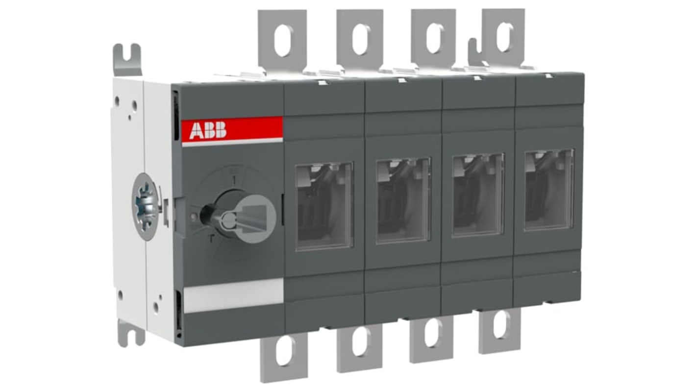 Sezionatore interruttore integrato ABB 1SCA022727R8000, 4 poli, corrente massima 400A, grado di protezione IP65, con impugnatura bloccabile.
