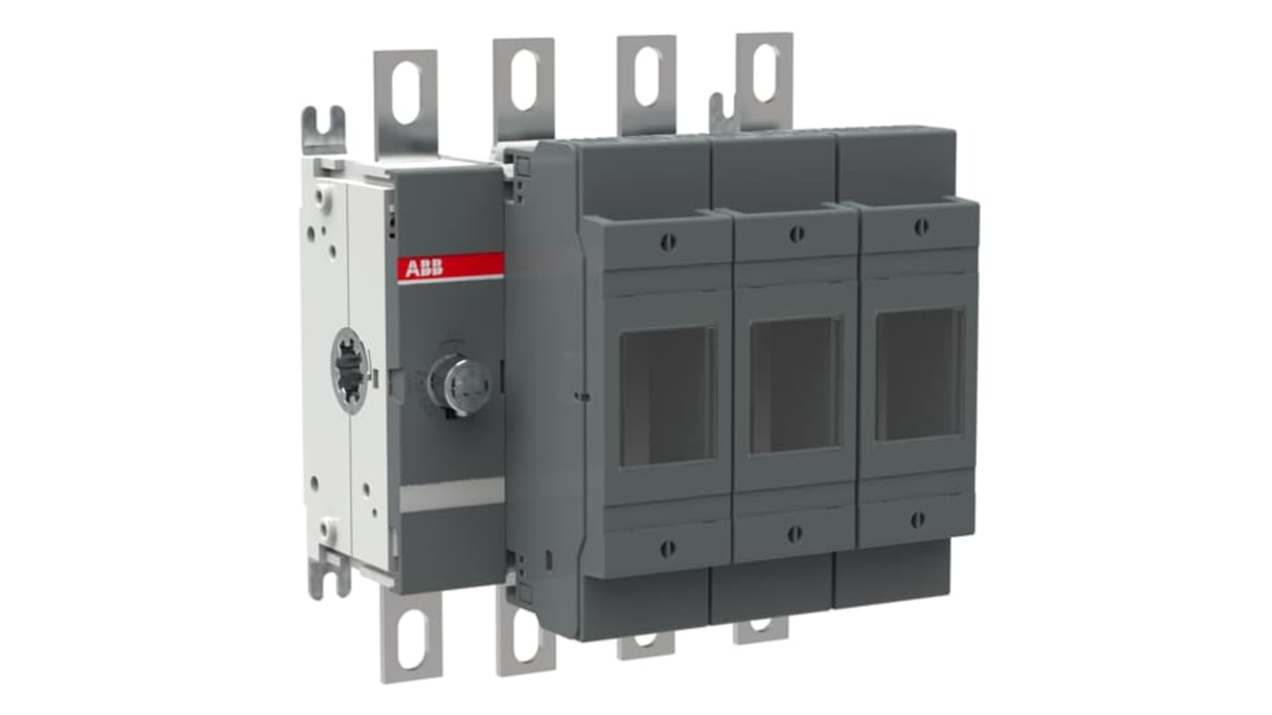 Sezionatore portafusibili integrato ABB, 3 poli, 200A, con impugnatura bloccabile e protezione IP65.