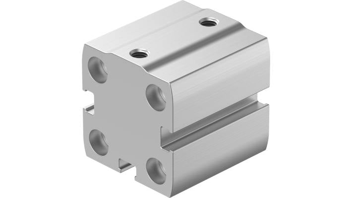 Cilindro pneumatico compatto Festo ADN-S, doppio effetto, foro 20 mm, corsa 10 mm, dimensioni 35,5 x 25 x 34,5 mm.