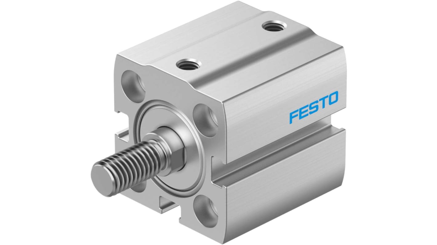 Cilindro pneumatico compatto Festo ADN-S, doppio effetto, foro 20mm, corsa 30mm, progettato per spazi ristretti.