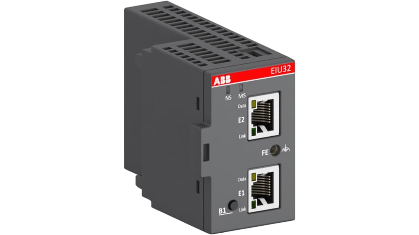 Modulo di interfaccia Ethernet/IP ABB 1SAJ262000R0100, dimensioni 42,5 x 64 x 93,3 mm, montabile su UMC100.3. Grado di protezione IP20.